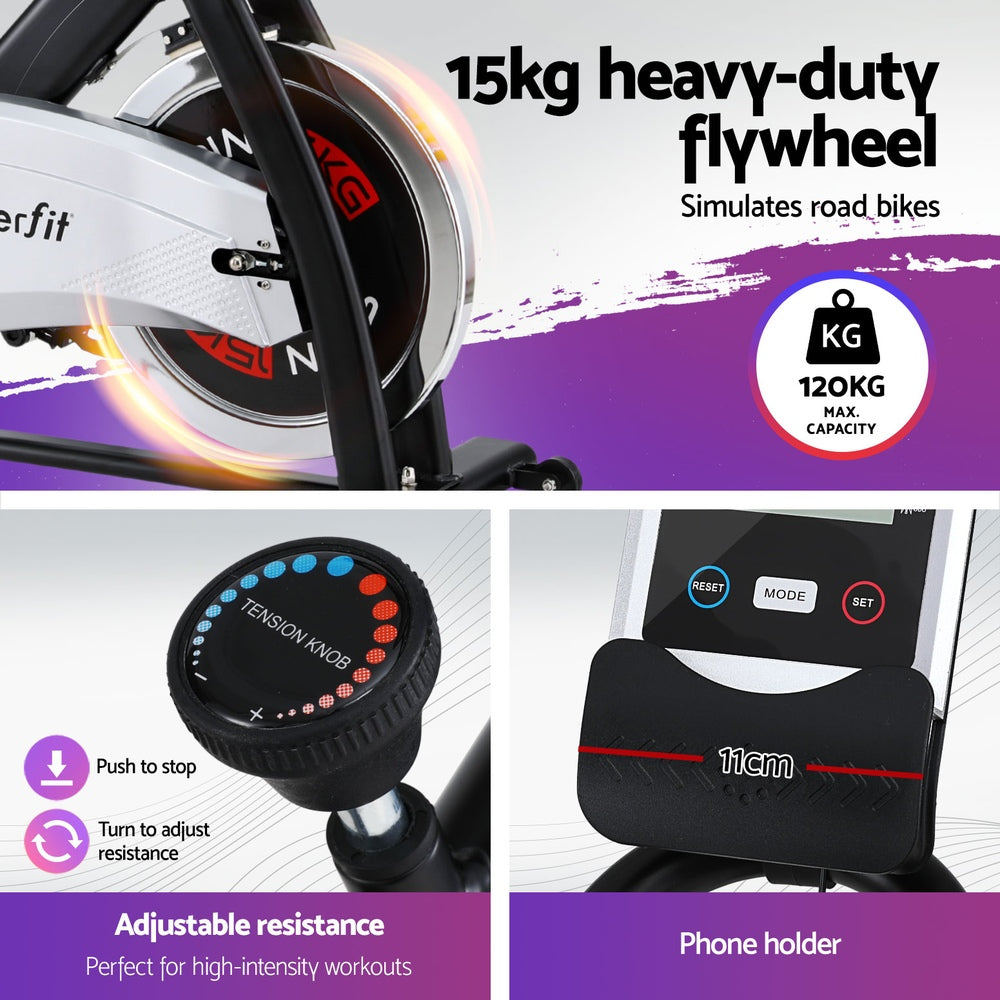 Everfit Spin Bike LCD Display 15 kg Flywheel