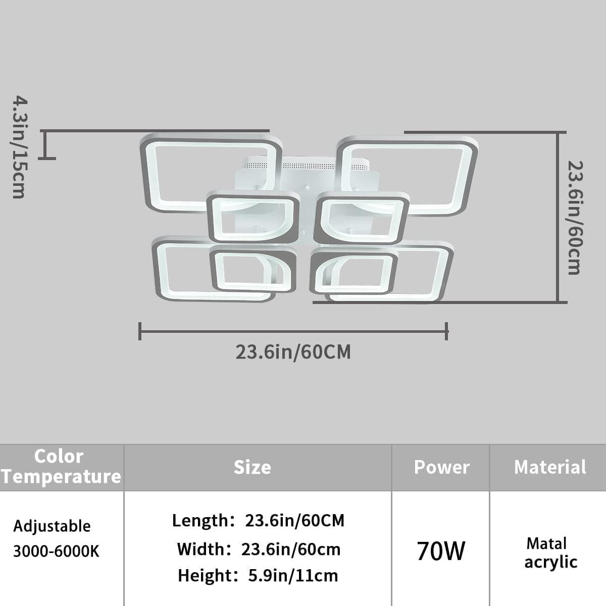 Square Pattern Design Ceiling Light Remote Controlled