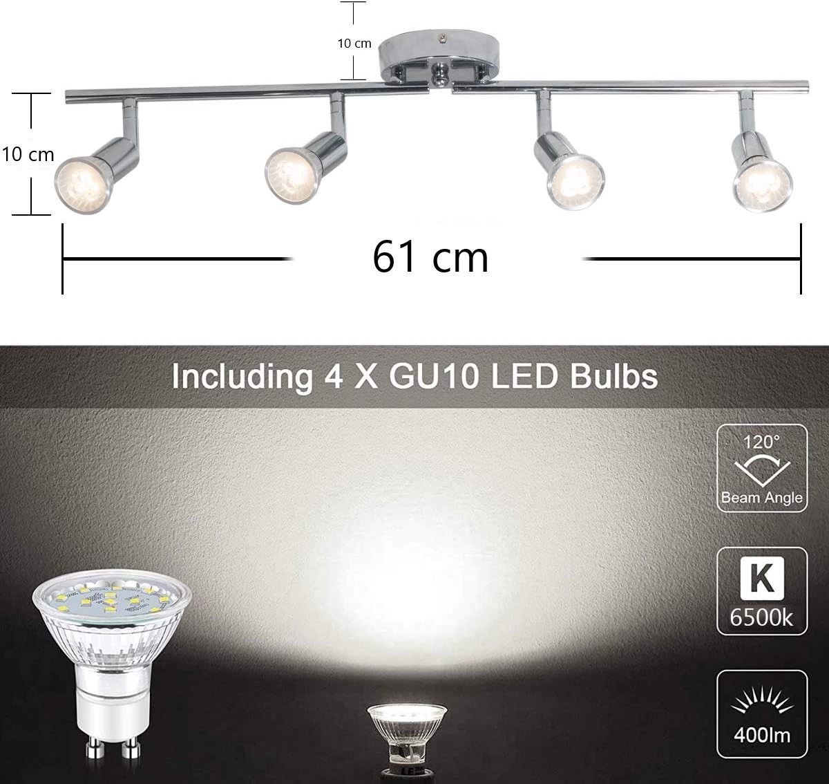 Modern 4 Light Track Lighting Kit LED Chrome Finish
