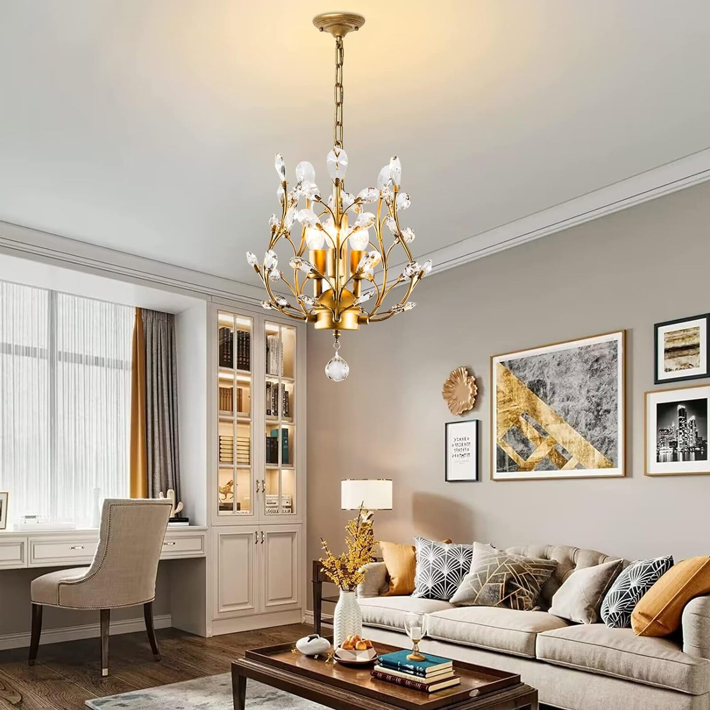 Vintage Style Chandelier 3 Lights Gold Coloured Finish
