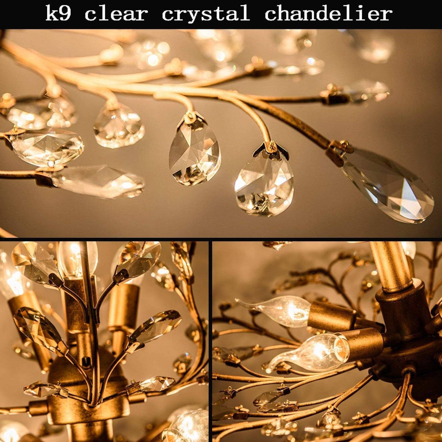Vintage Style Chandelier 3 Lights Gold Coloured Finish