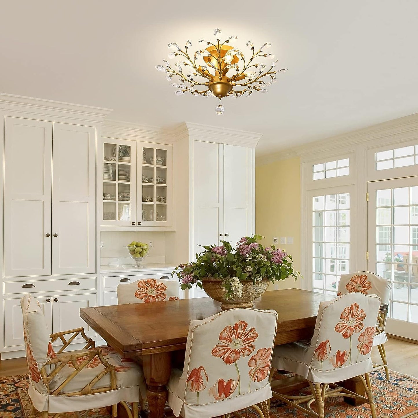 Crystal Chandelier Vintage Style 4 Lights Gold Coloured Finish