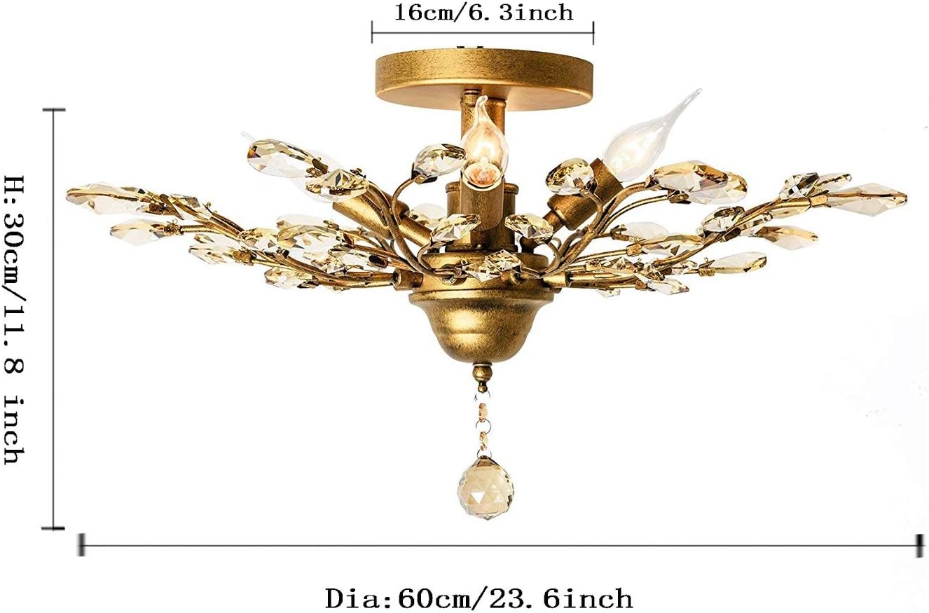 Crystal Chandelier Vintage Style 4 Lights Gold Coloured Finish