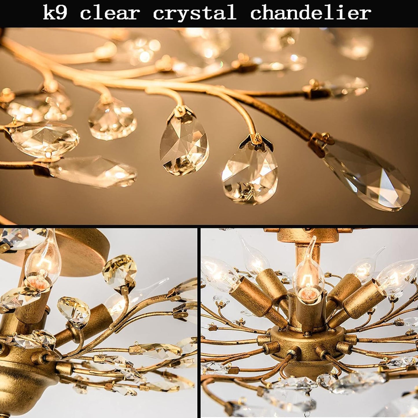 Crystal Chandelier Vintage Style 4 Lights Gold Coloured Finish