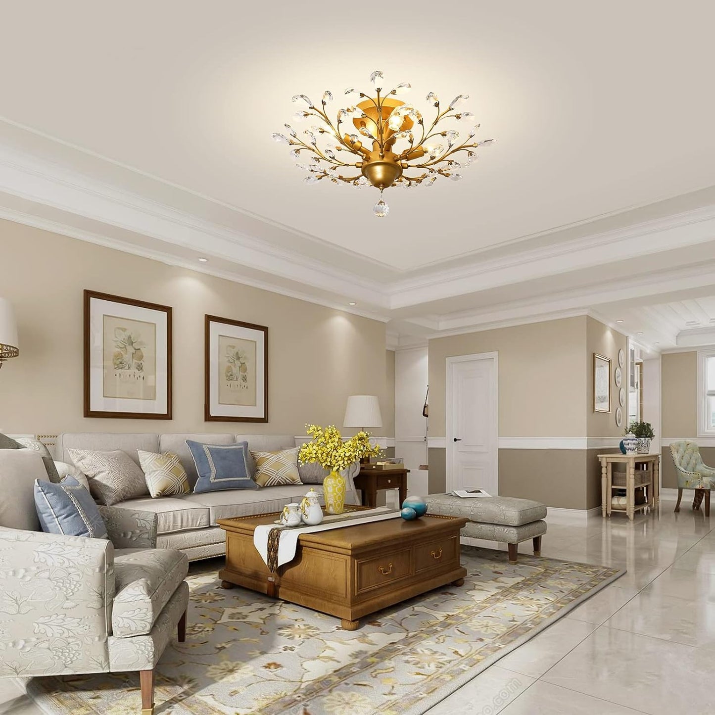 Crystal Chandelier Vintage Style 4 Lights Gold Coloured Finish