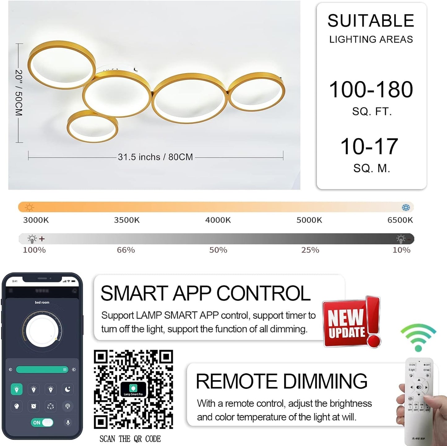 LED Five Circle Design Light with Smart App Control