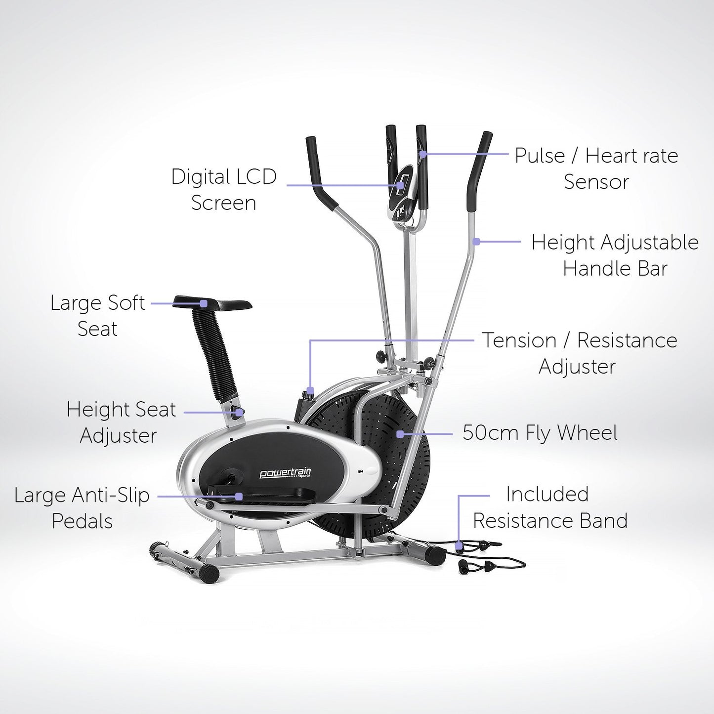 Powertrain 3-in-1 Elliptical Cross Trainer with Resistance Bands