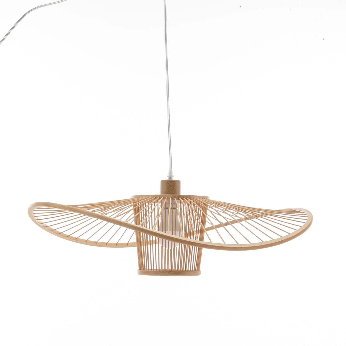 Wide Brim Bamboo pendant light with a white background