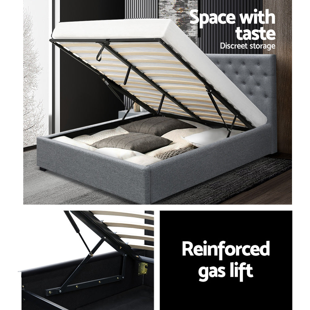 Artiss Vila Double Bed Frame - Gas Lift Storage - Grey