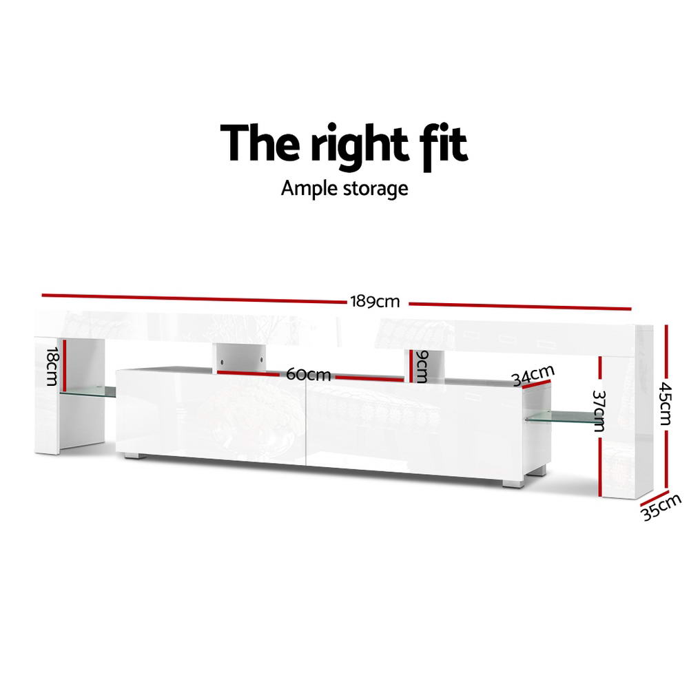 Artiss LED TV Stand Gloss White 189cm