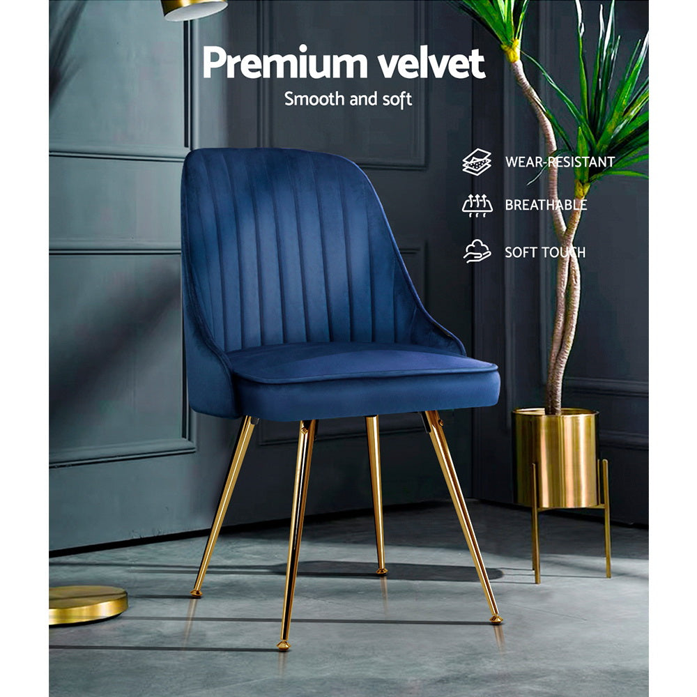 Artiss Set of 2 Dining Chairs Velvet Fabric Blue
