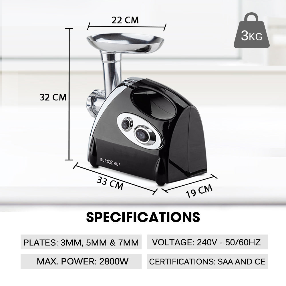 EuroChef 2800W Meat Grinder - Fast Sausage Maker, Easy Clean