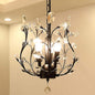 Decorative vintage style 3 light chandelier with crystal accents dark chocolate finish on a beige wall background
