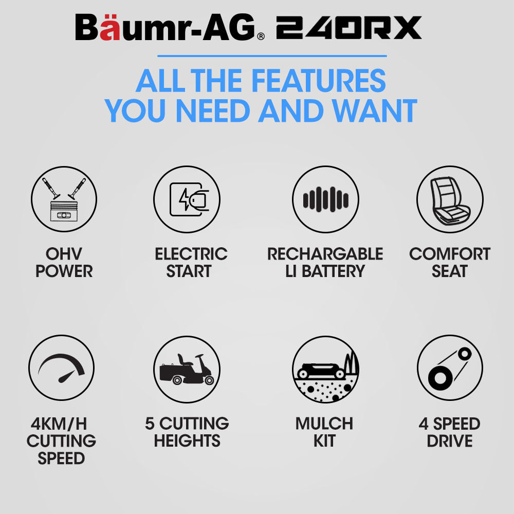BAUMR-AG 24" Ride On Lawn Mower Lithium Electric Start System 6HP 224cc