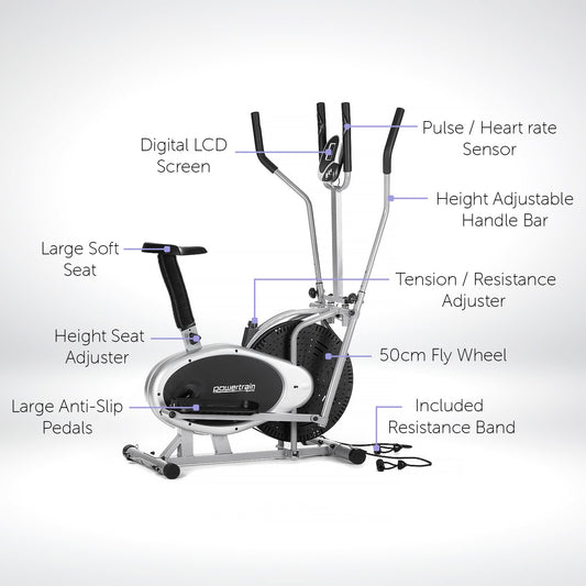 Powertrain 3-in-1 Elliptical Cross Trainer with Resistance Bands