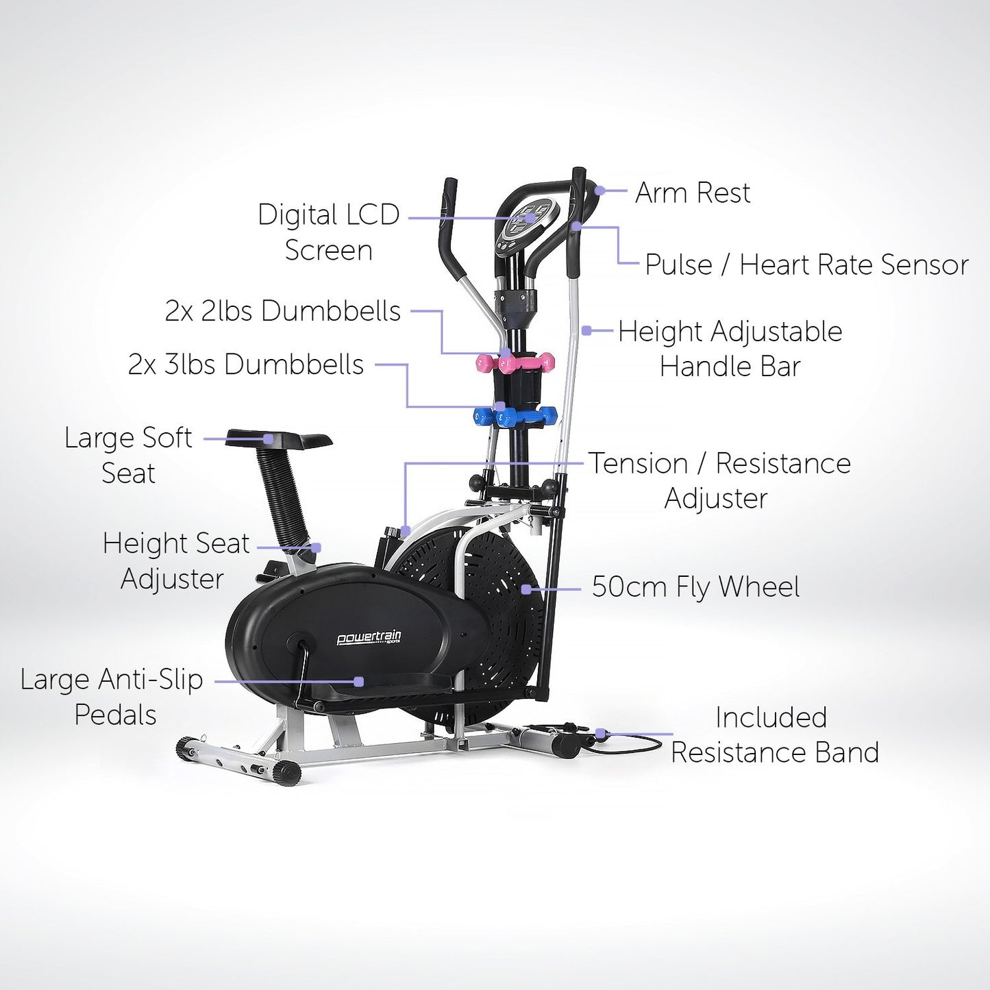 Powertrain 5-in-1 Elliptical Cross Trainer with Dumbbell Sets