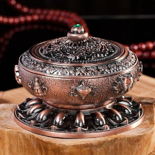 Medium Eight Treasure Incense Burner Decoration - Perfect for Home - Bronze