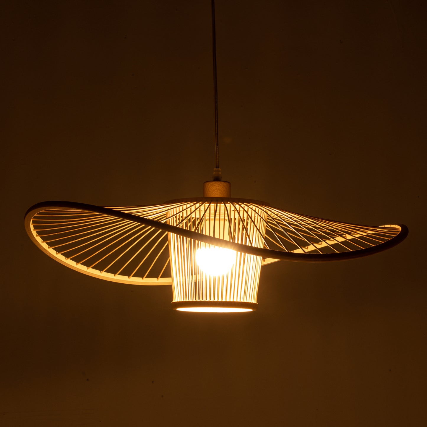 Elysian Breeze Hand Woven Bamboo Wide Brim Pendant Light