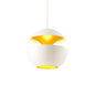 Modern pendant light with white and gold design on a white background