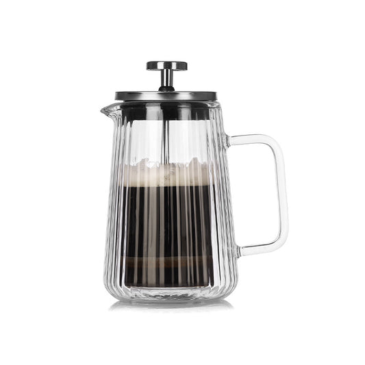Ribbed Double Wall Glass French Press Coffee Maker 350ml