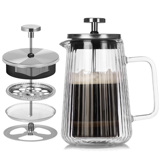 Ribbed Double Wall Glass French Press Coffee Maker 350ml