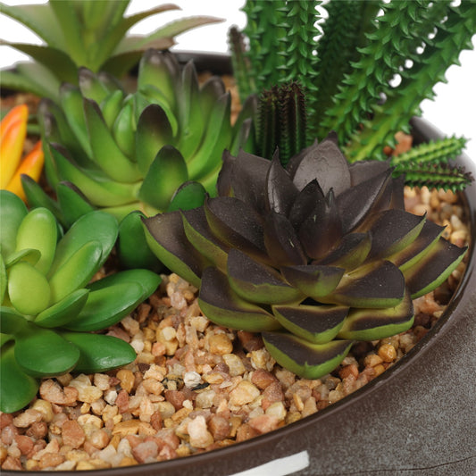 Artificial Succulents Grey Enamel Bowl 19cm