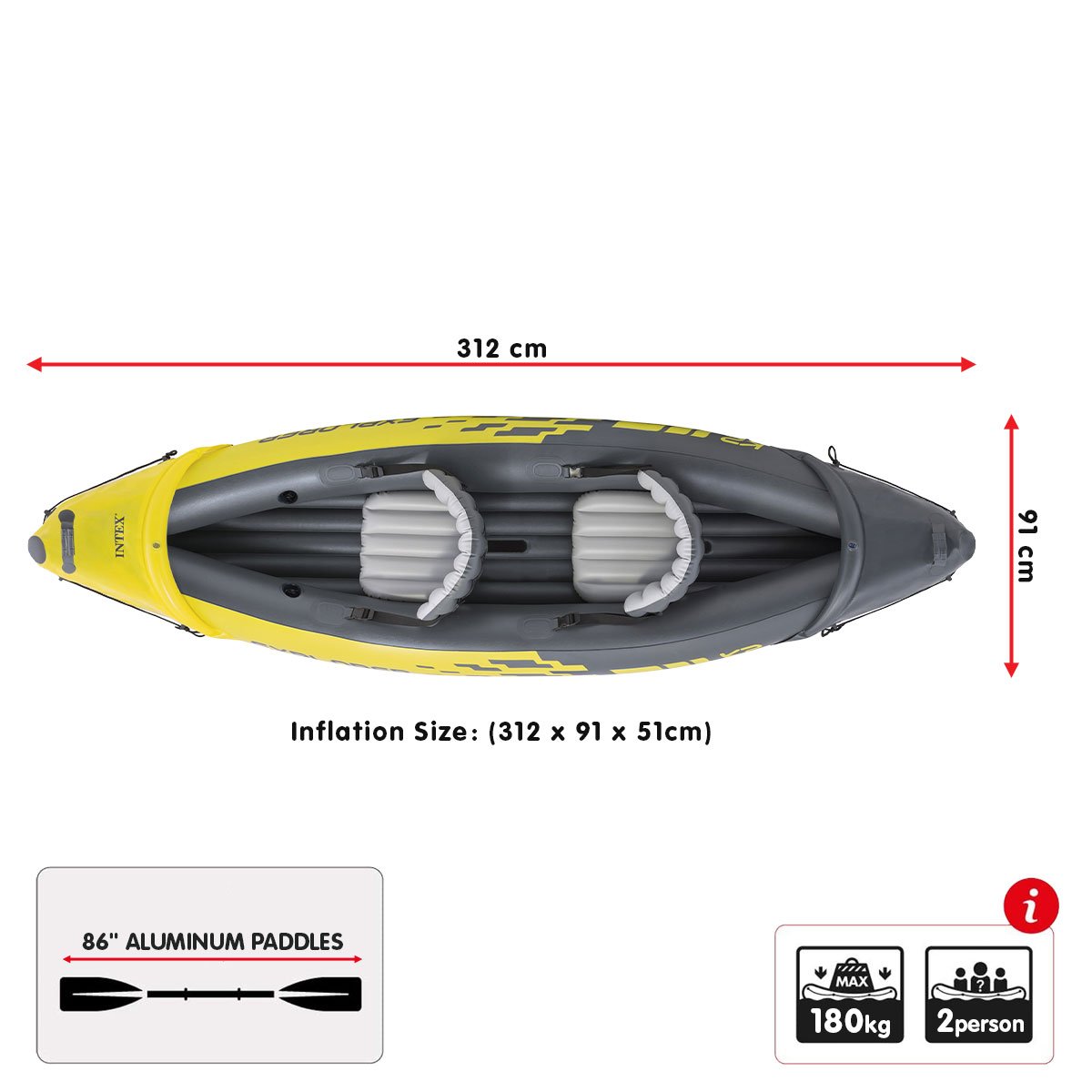 Intex Explorer K2 Inflatable Kayak Canoe 68307NP