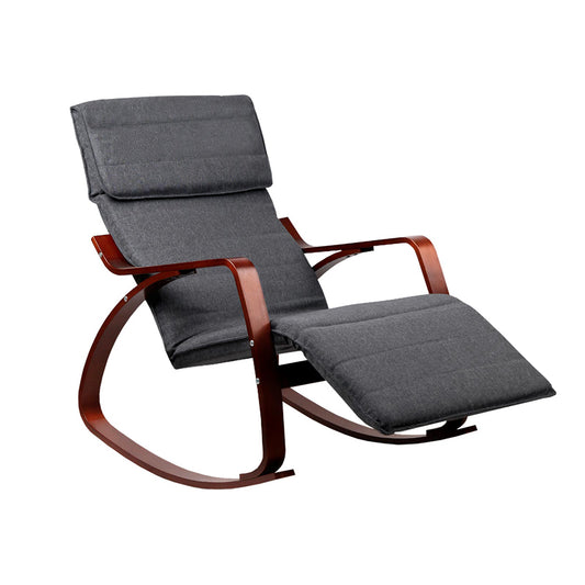 Artiss Fabric Rocking Armchair with Adjustable Footrest