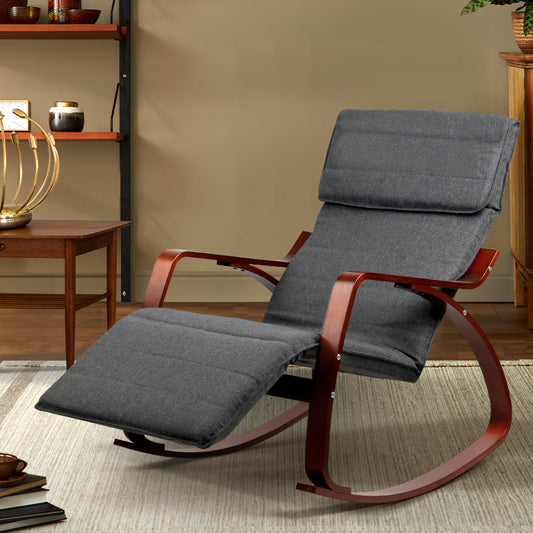 Artiss Fabric Rocking Armchair with Adjustable Footrest