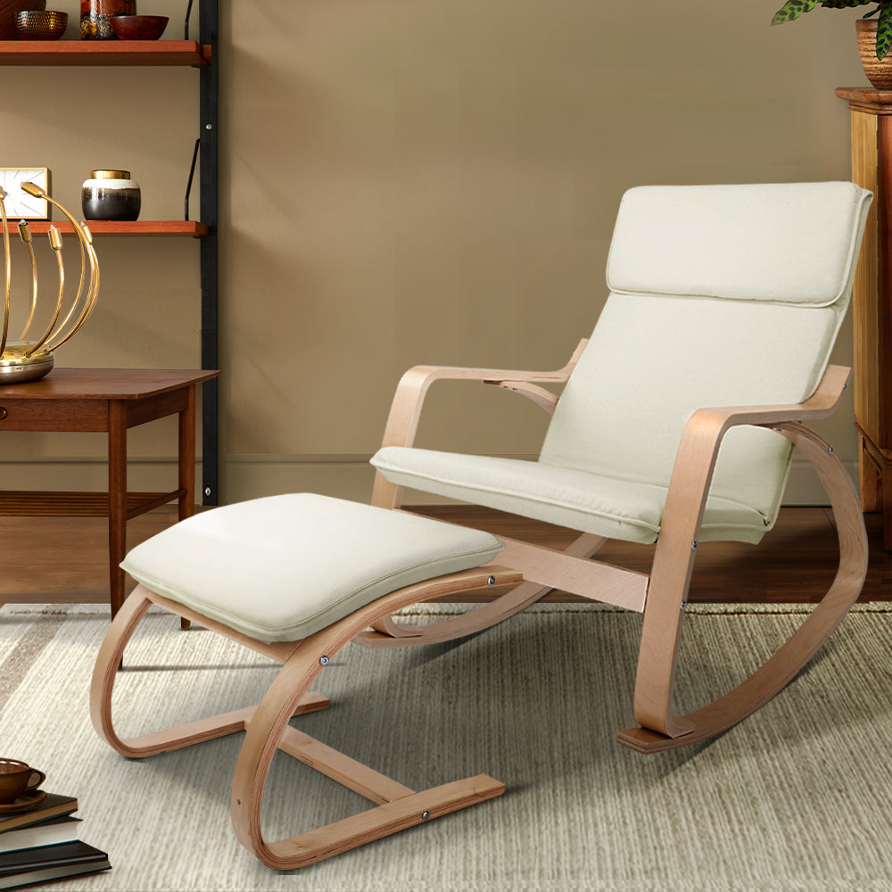 Artiss Rocking Armchair with Foot Stool Beige