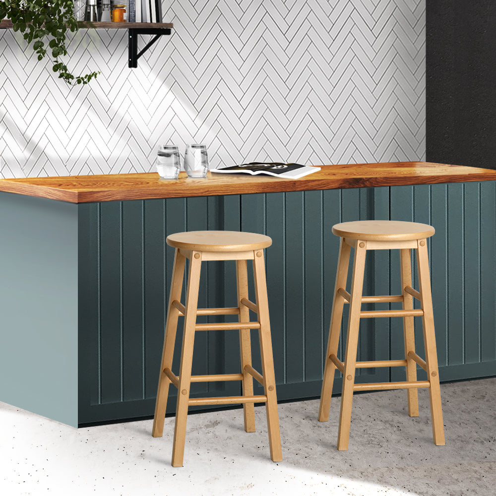 Artiss Set of 2 Beechwood Natural Finish Bar Stools