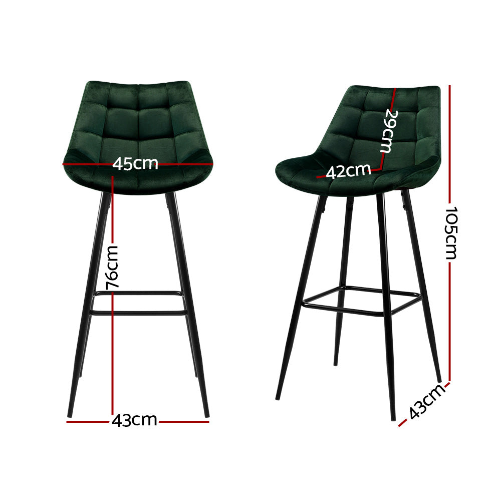 Artiss Set of 2 Green Velvet Bar Stools