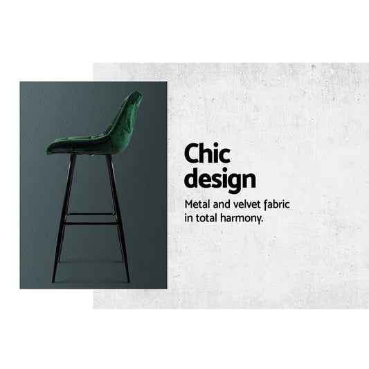 Artiss Set of 2 Green Velvet Bar Stools