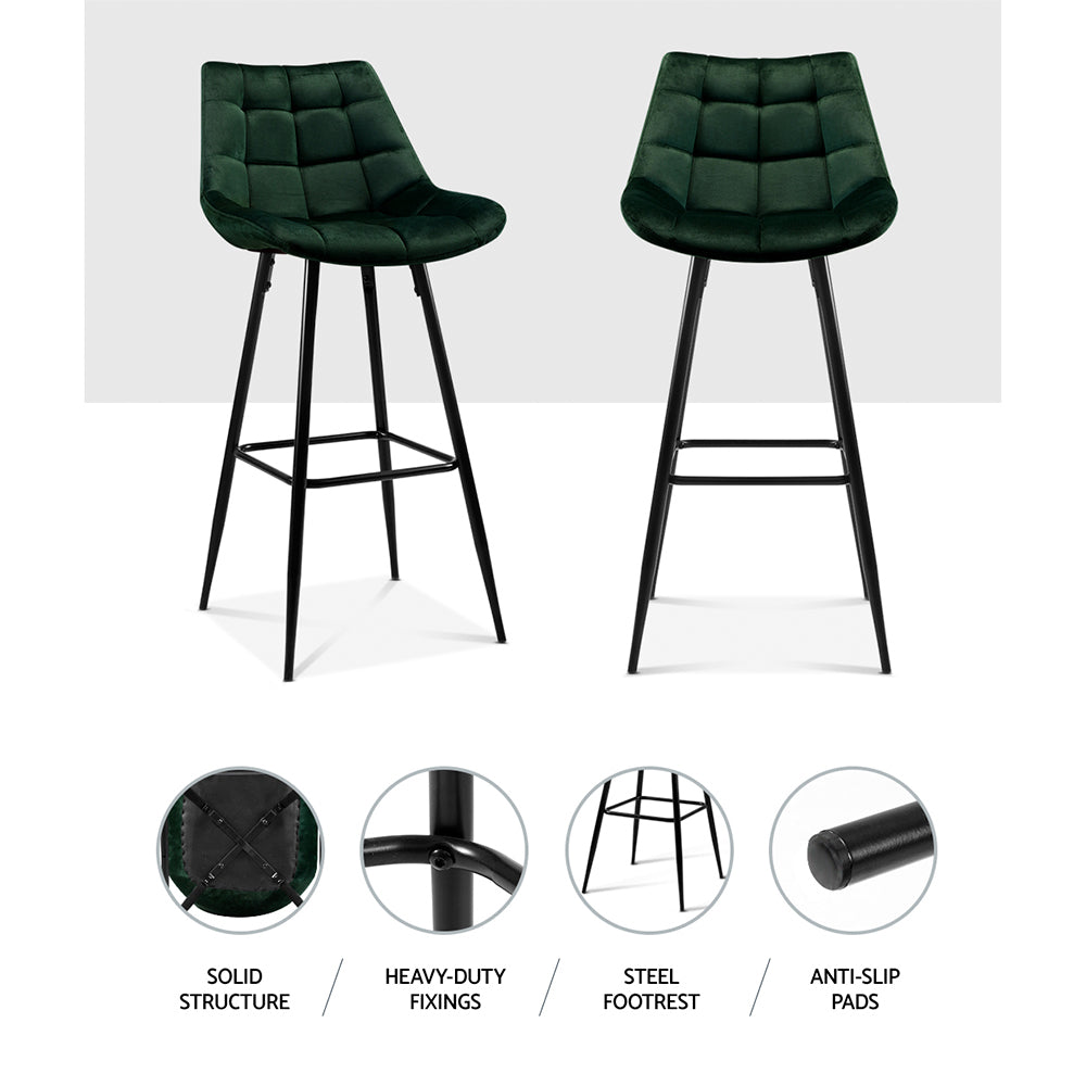 Artiss Set of 2 Green Velvet Bar Stools