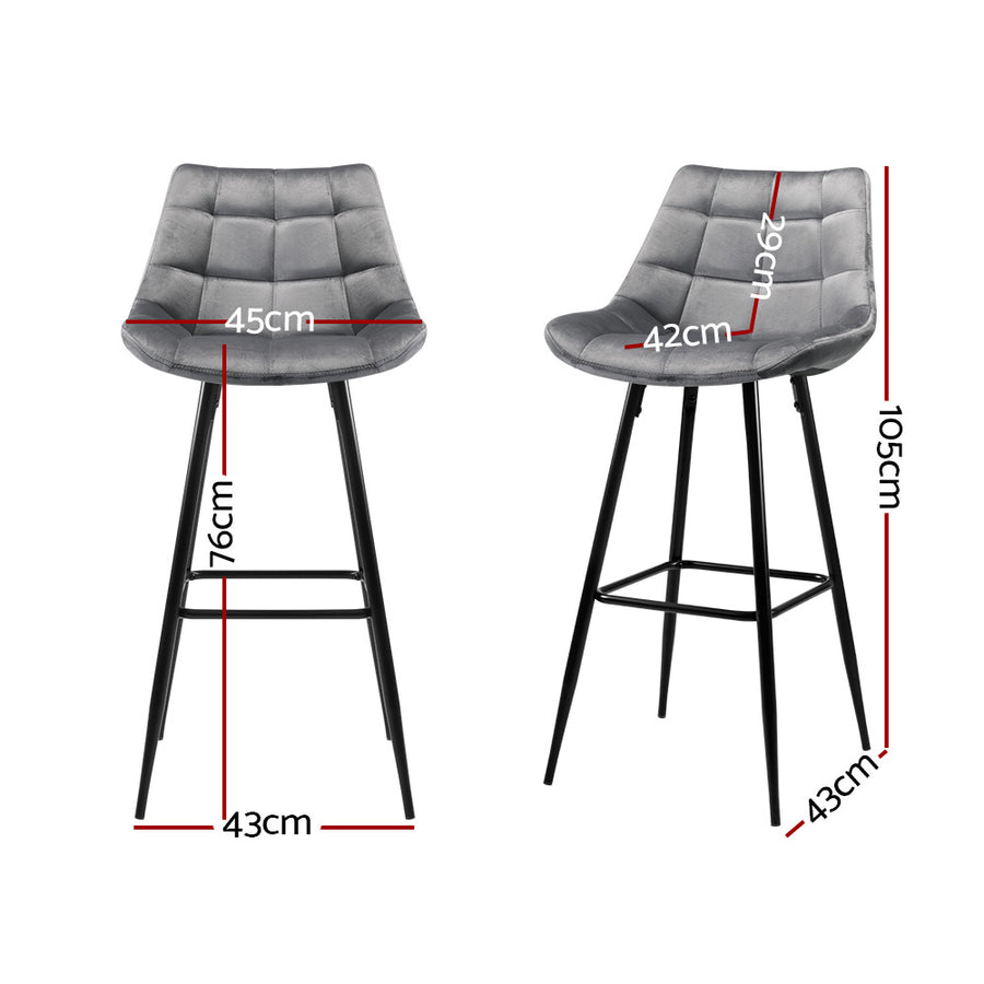 Artiss Set of 2 Grey Velvet Bar Stools