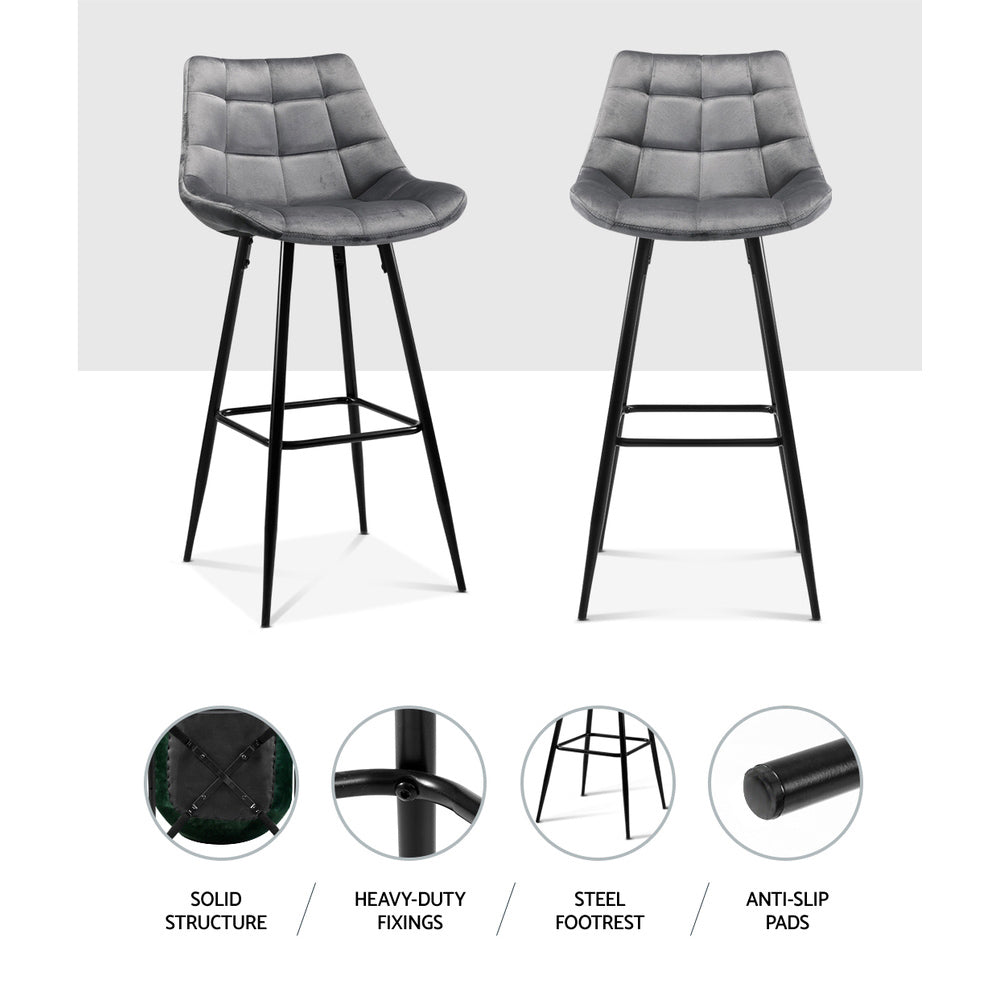 Artiss Set of 2 Grey Velvet Bar Stools