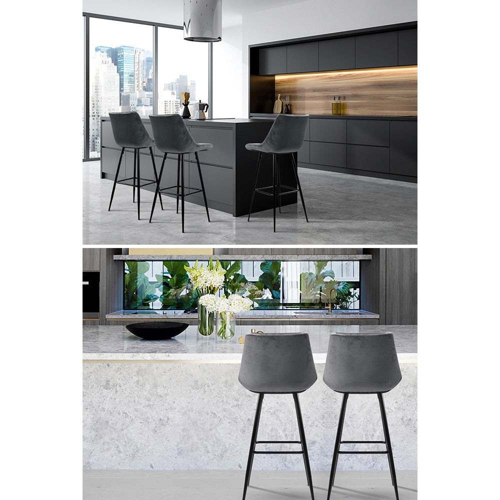 Artiss Set of 2 Grey Velvet Bar Stools