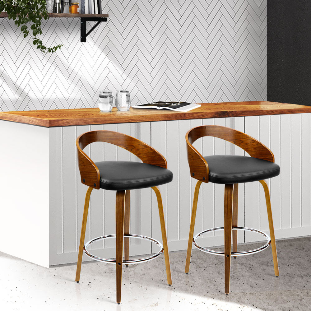 Artiss Set of 2 Walnut Wood Bar Stools