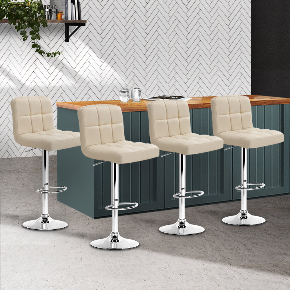 Artiss Set of 4 Beige Gas Lift Bar Stools