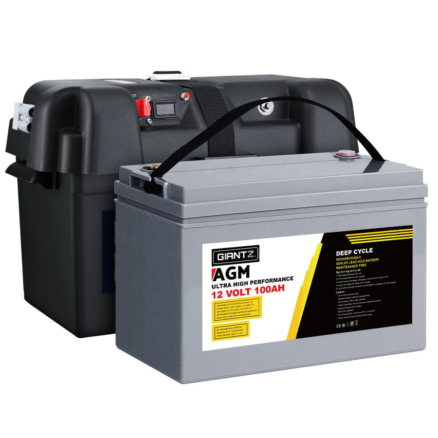 Giantz 100Ah 12V AGM Deep Cycle Marine Battery & Battery Box