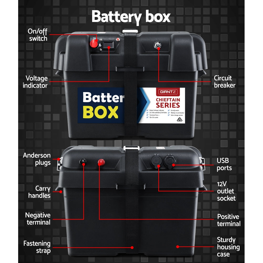 Giantz 100Ah 12V AGM Deep Cycle Marine Battery & Battery Box