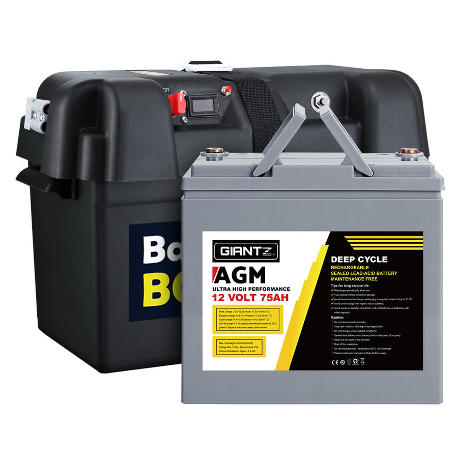 Giantz 12V 75Ah AGM Deep Cycle Battery & Battery Box