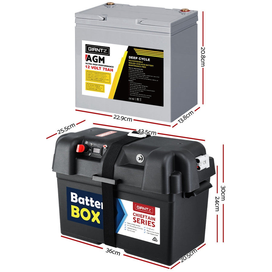 Giantz 12V 75Ah AGM Deep Cycle Battery & Battery Box