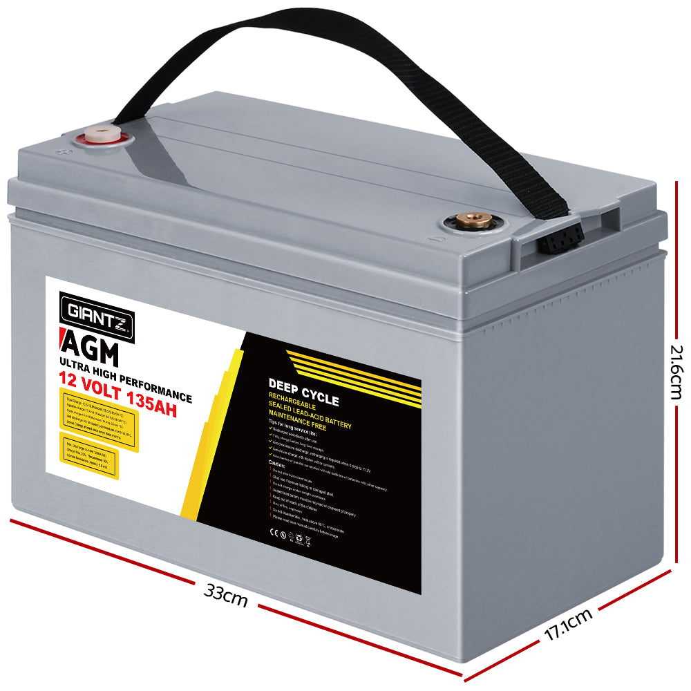 Giantz 12V AGM 135Ah Deep Cycle Marine Battery