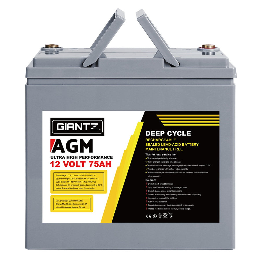 Giantz 12V 75Ah AGM Deep Cycle Marine Battery