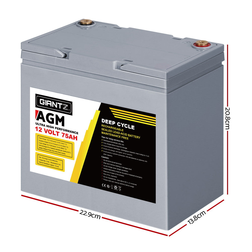 Giantz 12V 75Ah AGM Deep Cycle Marine Battery