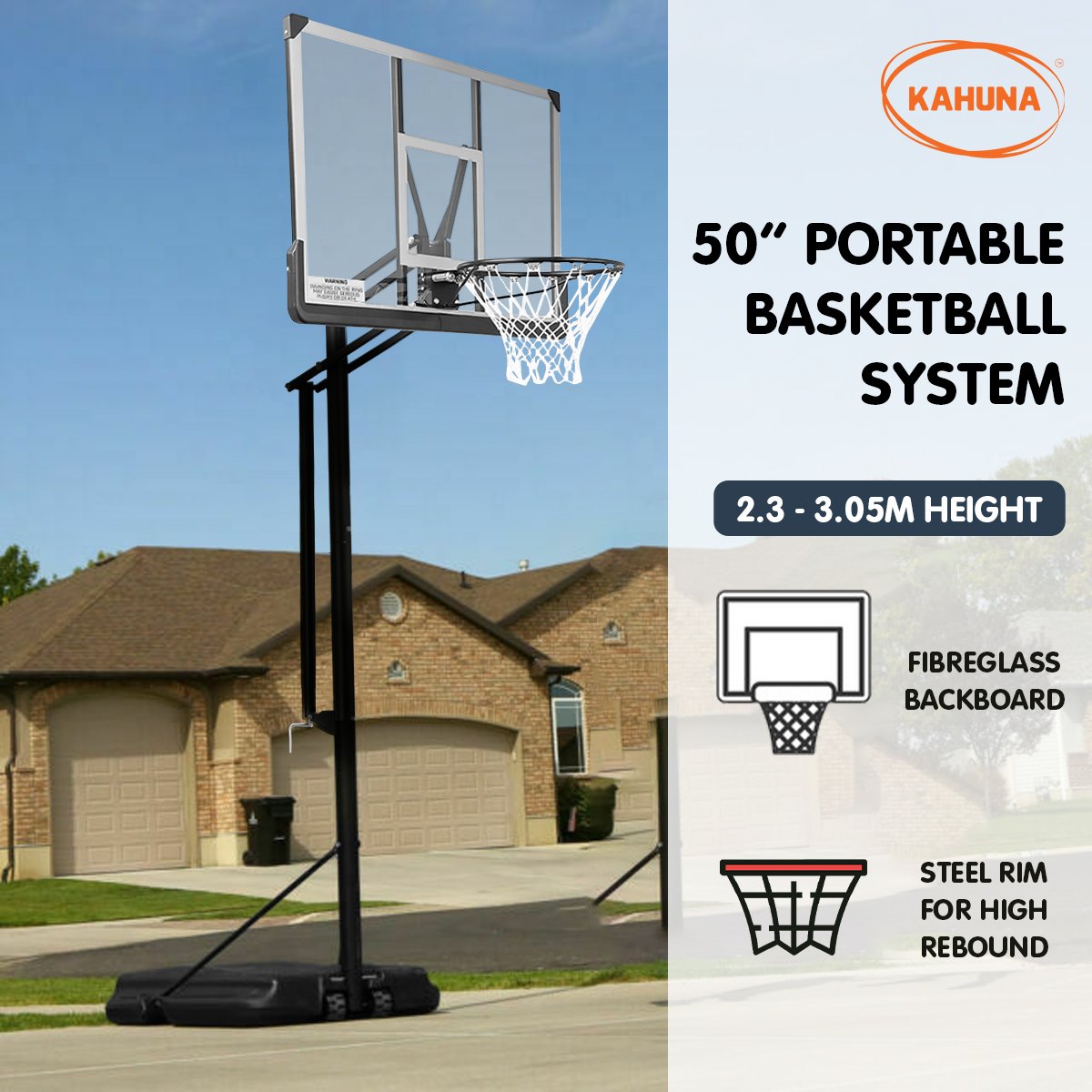 Kahuna Height-Adjustable Basketball Portable Hoop for Kids and Adults