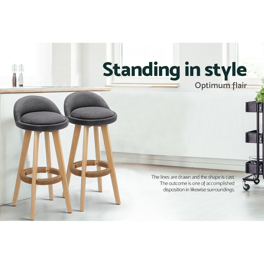 Artiss Set of 2 Grey Fabric Bar Stools