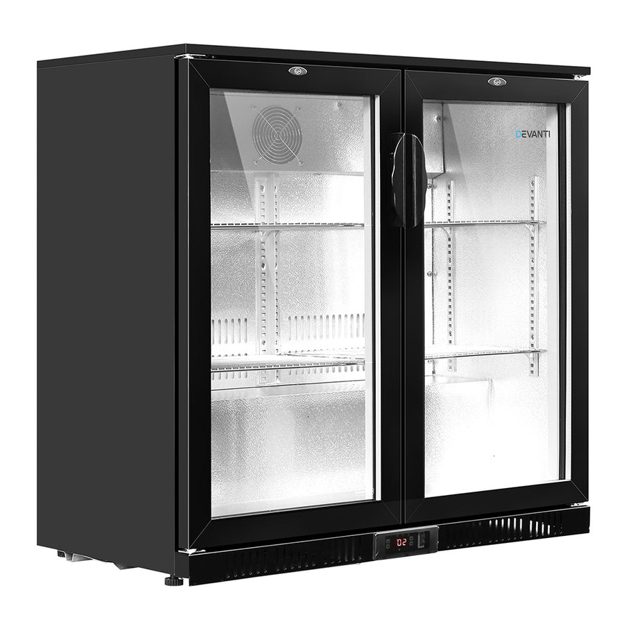 Devanti 2 door commercial display bar fridge - 198lt