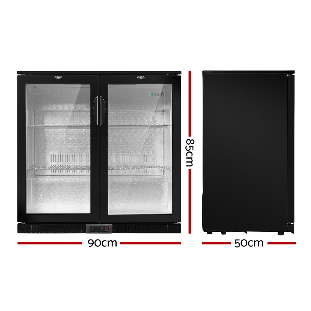 Devanti 2 door commercial display bar fridge - 198lt